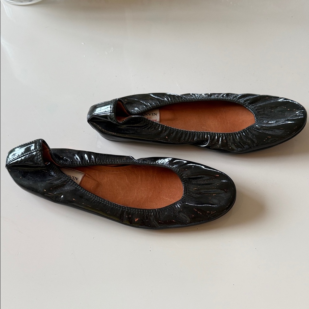 Lanvin Glossy Dark Green Patent Flats